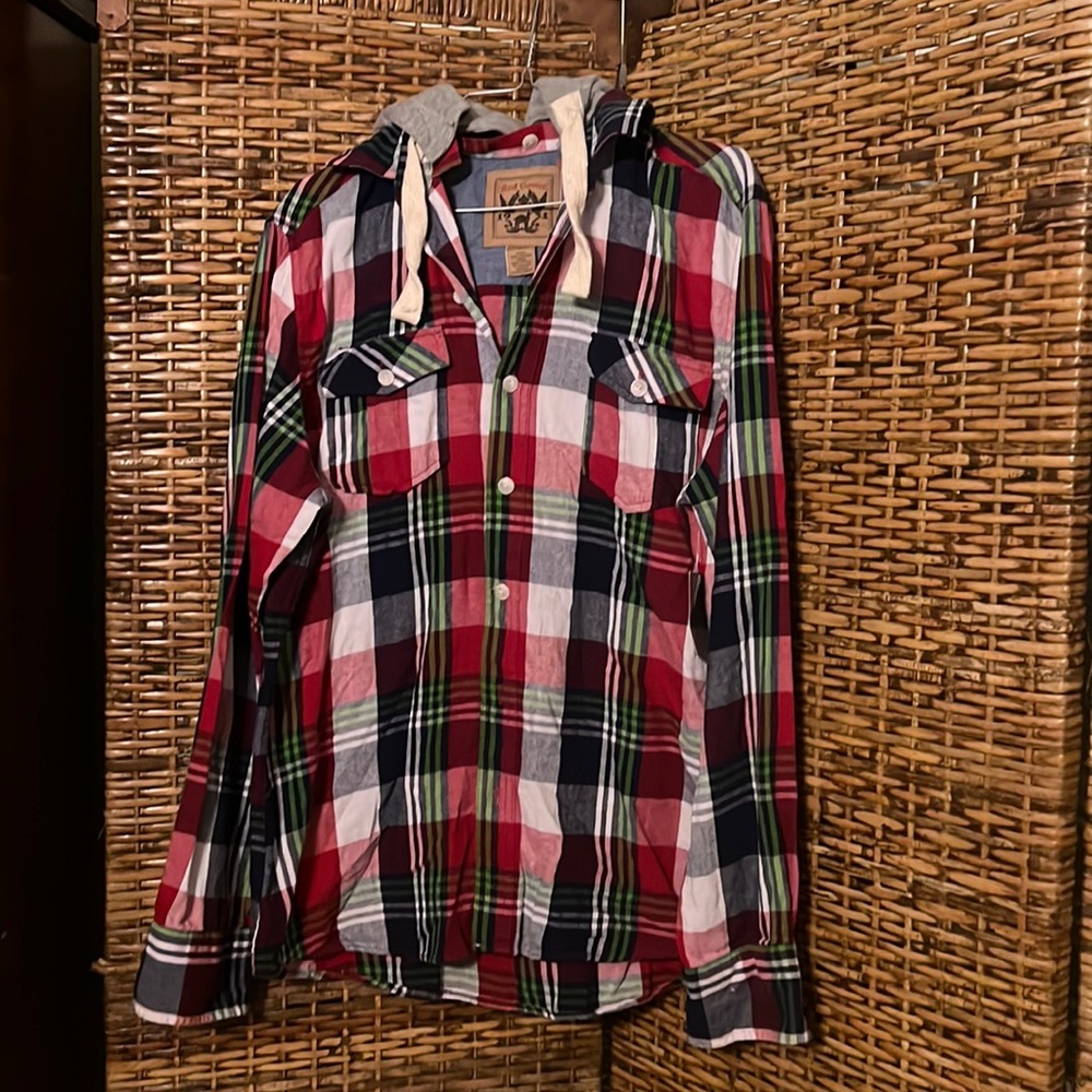 NWT Plaid Botton Down Hoodie Shirt